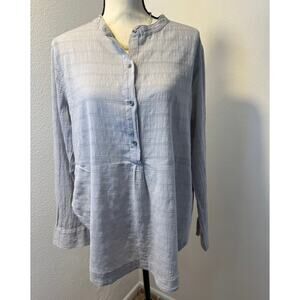 Lou & Grey Gray Gauze Cotton Tunic Top Textured Weave Button Popover Blouse M